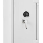 This is the De Raat Prisma grade 4 size 4ke. It is a euro grade 4 commercial safe, retail safe or safe for the home with a 30 minute fire protection for paper records. It comes with 2heigh adjustable shelves and has a height of 1070mm. This comes furnished with dual locks. these being a high security key lock with electronic combination code lock. It is also available with dual key locks or dual electronic locks.