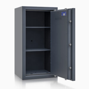 This Victor Grade 3 size 5k has external door hinges to allow full opening of its door. It comes with two shelves and a volume capacity of 127 litres and fixing points for rear and floor fix. This is a euro grade 3, £35,000 cash rated safe for storing up to £350,000 of jewellery.