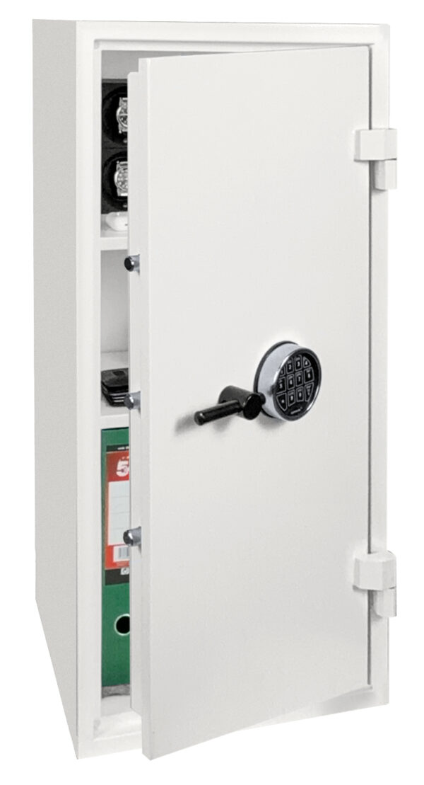 The Phoenix Safe SS01450 Series SS1455E is a large £4000 rated security safe for the home or office safe. GDPR compliant and supplied with 2 shelves and ahigh security electronic code lock.