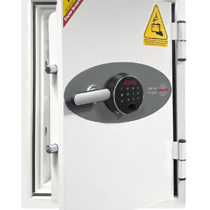 The Phoenix Safe BS0440 Series Battery Fighter BS0441F is a £2500 cash rated fire safe for paper and designed to charge lithium ion batteries. Fitted with a touchscreen advanced keypad and fingerprint lock.