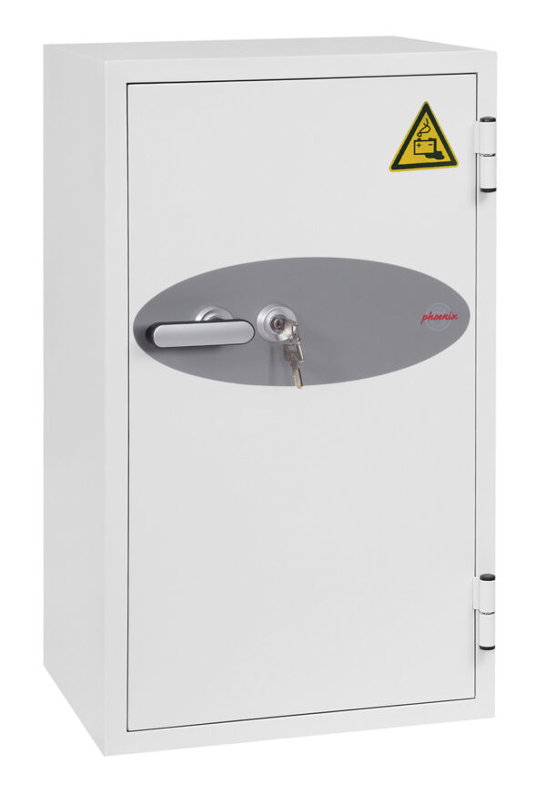 This Phoenix Safe BS0440 Series Battery Fighter BS0444K isa £2500cash rated fire safe for the office. Designed to charge lithium ion batteries. This comes with a smoke detector and is secured by key lock.