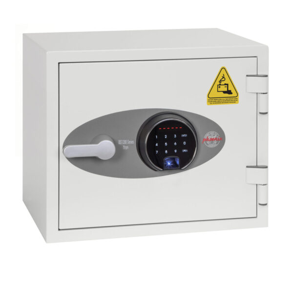 The BS1280 Series Battery Titan BS1281F is a £2000 rated safe for charging lithium ion batteries. This comes with a touchscreen keypad with led display and a fingerprint lock.