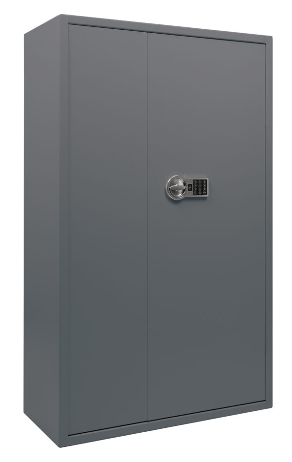 Phoenix Safe Tucana Pro GS8033E for 10 guns. Fitted with ammo box and shelves for cleaning/miscellaneous items. Electronic code lock secures.