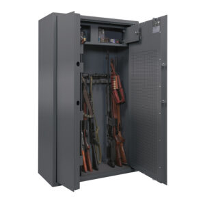 This GS8033K/E gun safe comes with a lockable ammo box.