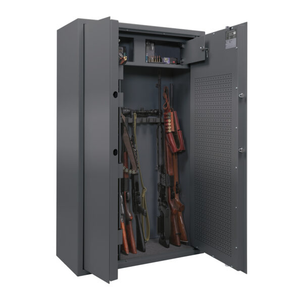 This GS8033K/E gun safe comes with a lockable ammo box.