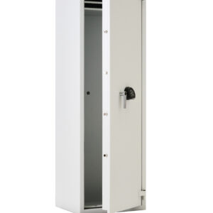 DRS Prisma Grade 1 size 8e shown with door open. its shelves are located at the top of the safe.