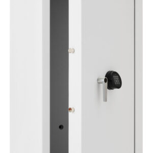 The De Raat Prisma Grade 3 size 7e, shown with its impressive door opened. Bolt work to top, bottom and sides offer high security in this jeweller use security safe.