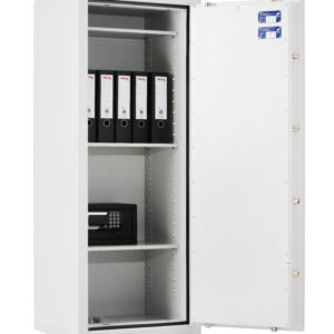 The De Raat Prisma Grade 3 size 6 security safe,shownopen and with suggestion of box file storage.