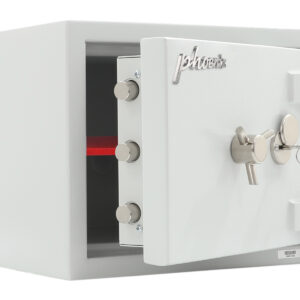 Mercury Home HS2011K safe with door open. It features a 3 spoke, easy grip and turn handle.