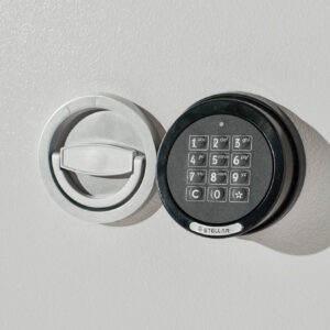 Closeupimage of the safes electronic combination code lock.