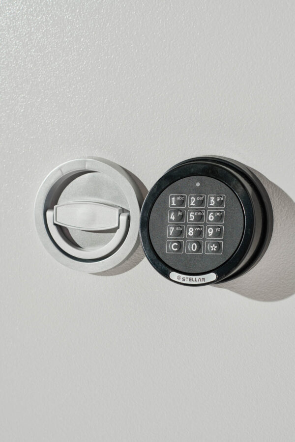 Closeupimage of the safes electronic combination code lock.
