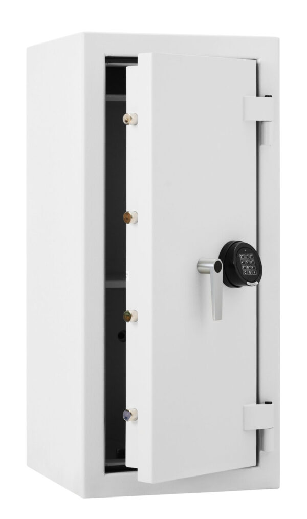 Prisma Grade 3 size 4e with door opened, shows securing bolts. This is a high security security safe