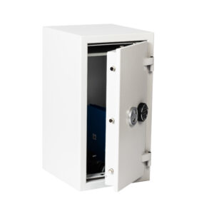 The Prisma Grade 2 size 3e withdoor open. Shows sturdy door bolts and glimpse of adjustable height shelf.