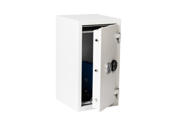 The Prisma Grade 2 size 3e withdoor open. Shows sturdy door bolts and glimpse of adjustable height shelf.