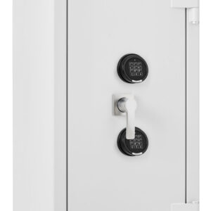 The De Raat Prisma Grade 5 size 4ee is a £100,000 cash rated commercial safe, jewellers safe and a safe for the home. This comes with twin electronic code locks for multiple users.