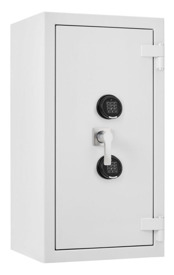 The De Raat Prisma Grade 5 size 4ee is a £100,000 cash rated commercial safe, jewellers safe and a safe for the home. This comes with twin electronic code locks for multiple users.