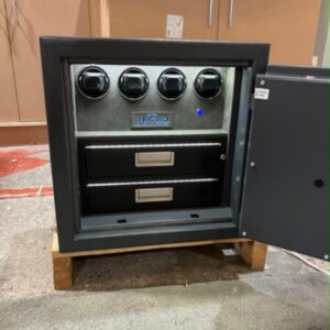 Bespoke furnish with 4 watch winders and 2 drawers. Black and grey.